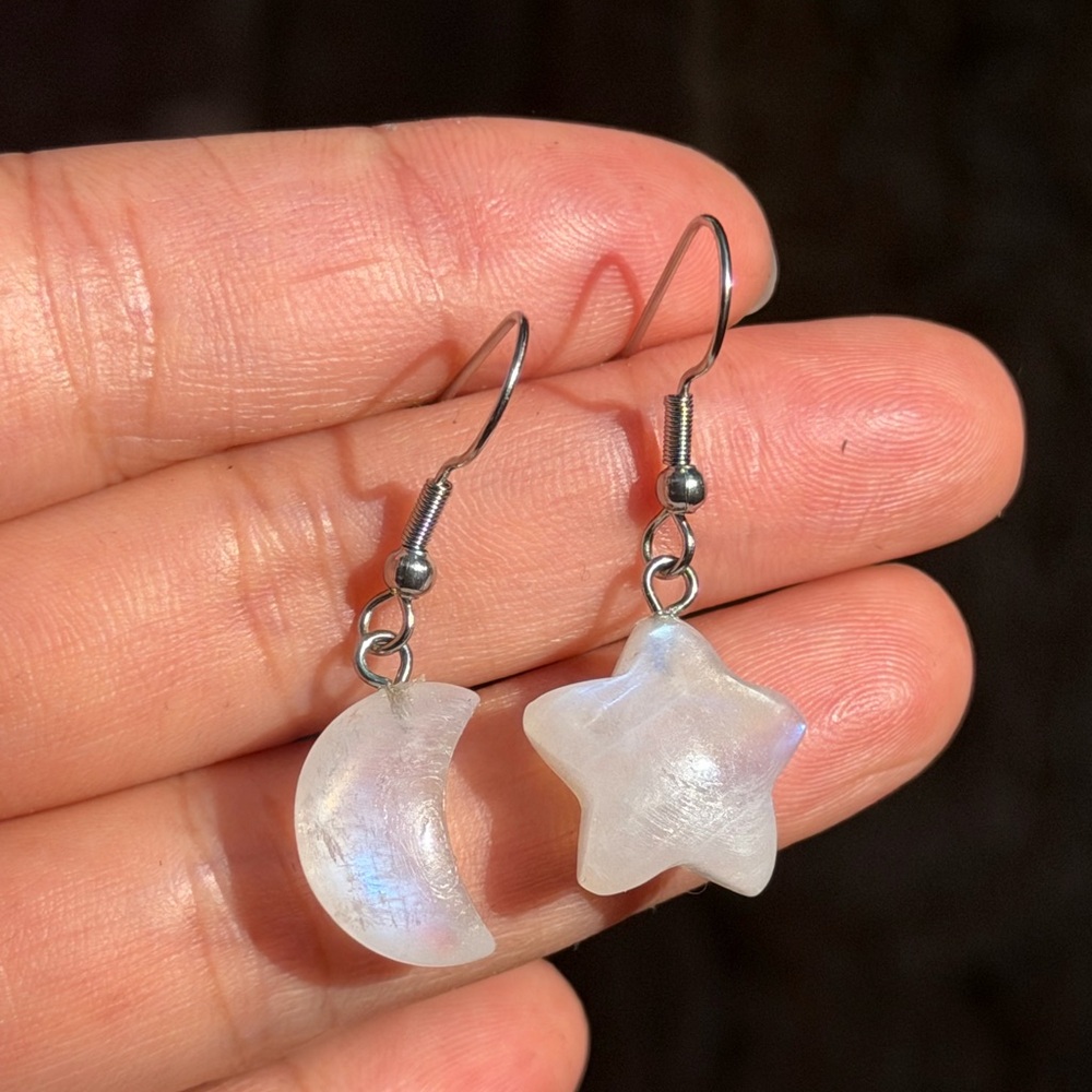 Stainless steel moonstone star moon earrings 0445